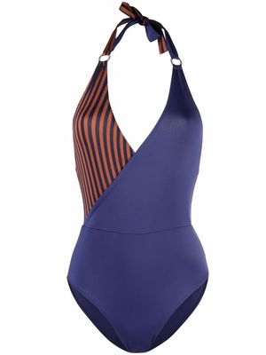 Emporio Armani panelled halterneck swimsuit - Blue