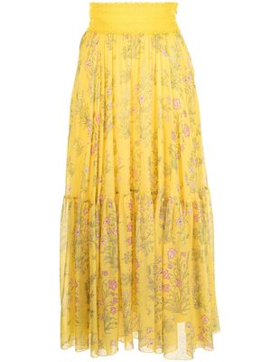 Giambattista Valli floral print crochet panel skirt - Yellow
