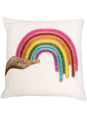 Jonathan Adler Rainbow Hand beaded pillow - Neutrals