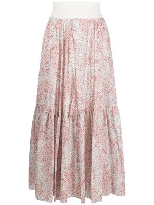 Giambattista Valli floral-print flared silk skirt - Pink