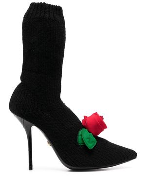 Dolce & Gabbana knitted style rose calf boots - Black