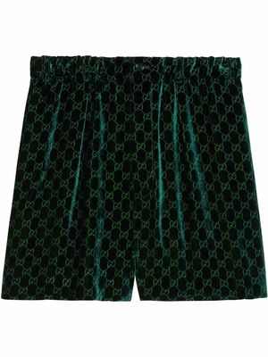 Gucci GG logo-print velvet shorts - Green