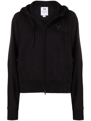 Y-3 logo-print zip-up hooded jacket - Black