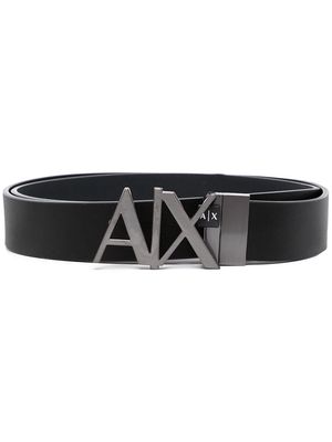 Armani Exchange logo plaque leather belt - Black