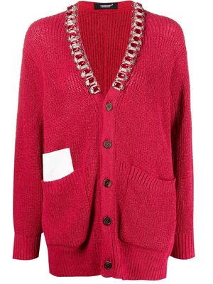 UNDERCOVER gemstone-detailed knitted cardigan - Red