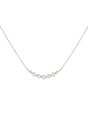 Dinny Hall 14kt white gold diamond pearl bar pendant necklace - Silver