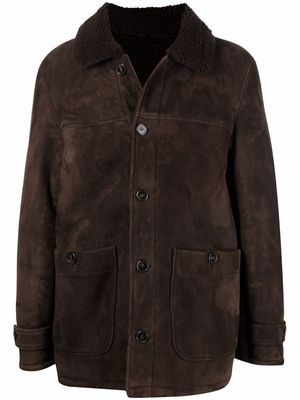 Officine Generale shearling-trimmed leather jacket - Brown