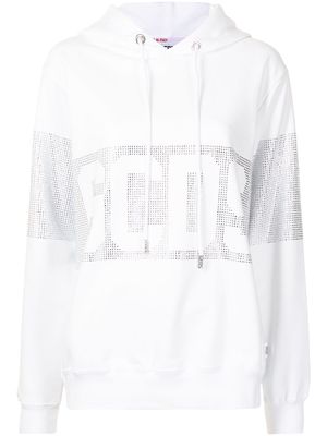 Gcds rhinestone-logo cotton hoodie - White