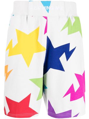 A BATHING APE® embroidered-logo star-print shorts - White