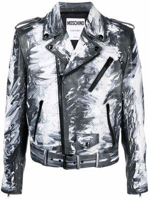 Moschino graphic-print biker jacket - Black