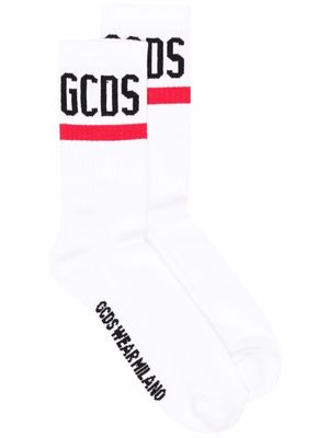 Gcds logo intarsia ribbed-knit socks - White