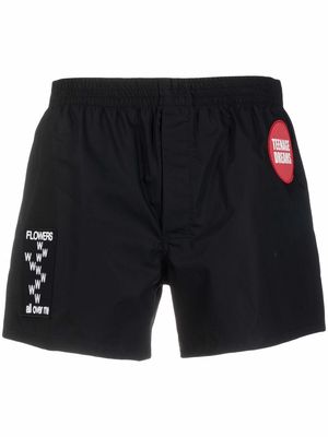 Raf Simons patch-detail slip-on swim shorts - Black