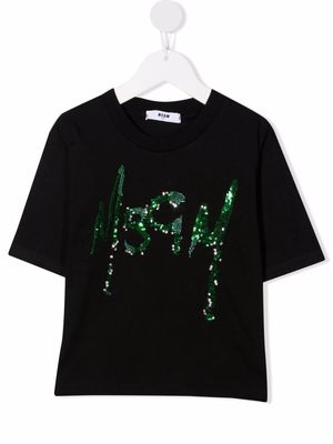 MSGM Kids sequin-logo cropped T-shirt - Black