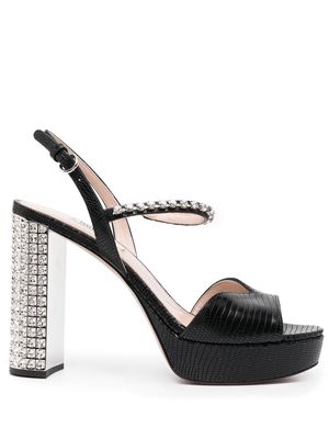 Miu Miu crystal-embellished embossed sandals - Black