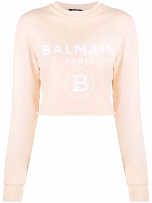 Balmain logo-print cropped sweatshirt - Neutrals