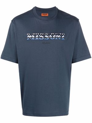 Missoni zigzag-logo embroidered cotton T-shirt - Blue