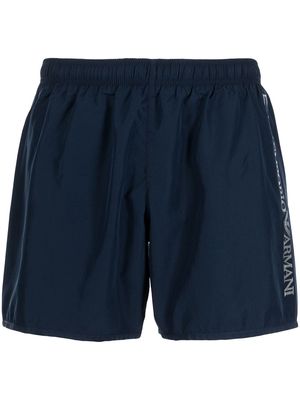 Ea7 Emporio Armani metallic logo-print swim shorts - Blue