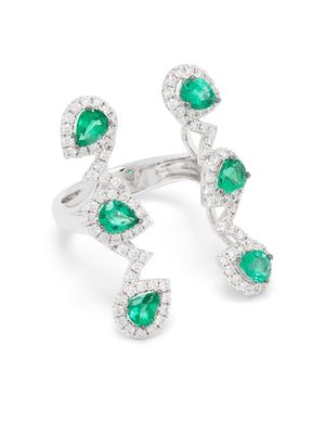 Stefere 18kt white gold diamond emerald structured ring - Silver