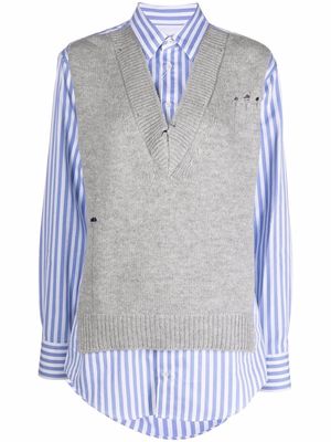 Maison Margiela distressed knitted-vest layered shirt - Grey