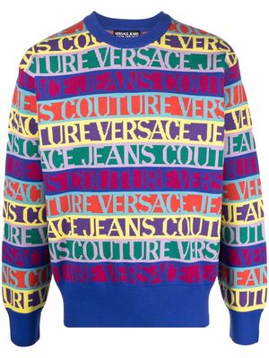 Versace Jeans Couture logo intarsia crew-neck jumper - Blue