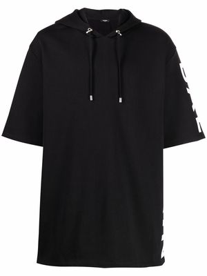 Balmain logo-print short-sleeve hoodie - Black