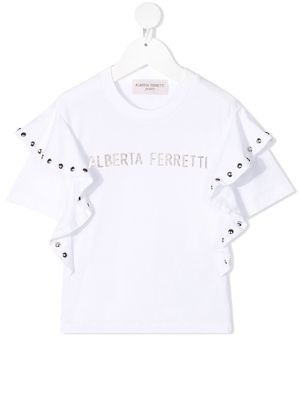 Alberta Ferretti Kids ruffled sleeve T-shirt - White