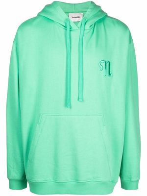 Nanushka logo drawstring organic cotton hoodie - Green