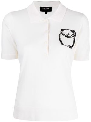 Paule Ka bead-embellished pocket polo shirt - White