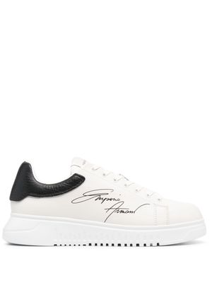 Emporio Armani signature logo-print leather sneakers - White