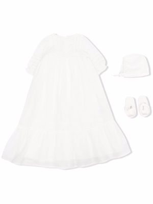 Bonpoint embroidered ruffle-hem dress set - White