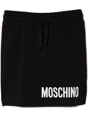 Moschino Kids fleece logo print skirt - Black