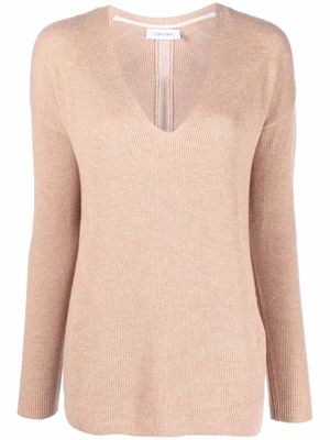 Calvin Klein ribbed-knit V-neck sweater - Neutrals