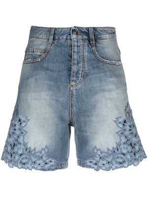 Ermanno Scervino embroidered-trim denim shorts - Blue