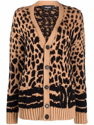 Dsquared2 leopard-knit cardigan - 961 CAMEL