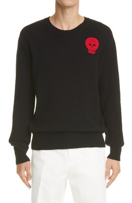 Alexander McQueen Crochet Skull Applique Sweater in Black/Welsh Red