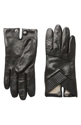 Bruno Magli Seamed Cuff Leather Gloves in Black