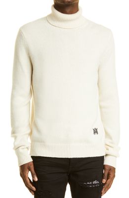AMIRI Embroidered Logo Cashmere & Wool Turtleneck Sweater in Ivory