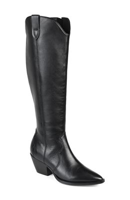 Journee Signature Pryse Leather Western Boot in Black