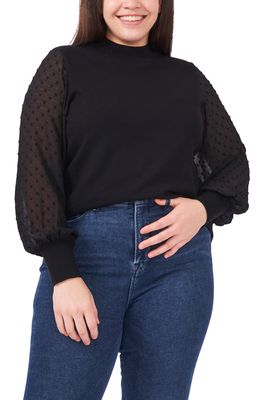 CeCe Clip Dot Sleeve Cotton Blend Sweater in Rich Black