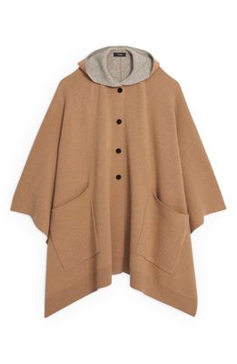 Theory Hooded Wool & Cashmere Poncho in Light Camel/Oatmeal