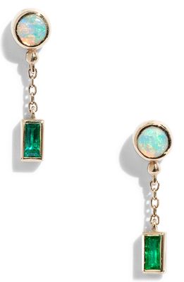 Anzie Classique Opal & Emerald Drop Earrings in White Green