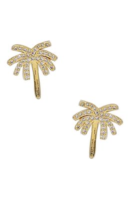 Ettika Crystal Palm Tree Stud Earrings in Gold