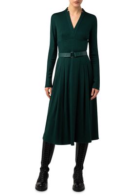 Akris Cashmere & Silk Jersey Belted Midi Dress in Gallus Green