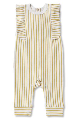 Pehr Stripes Away Ruffle Romper in Marigold