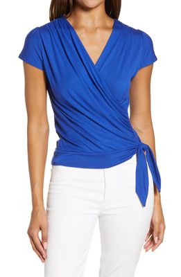 Loveappella Faux Wrap Top in Royal
