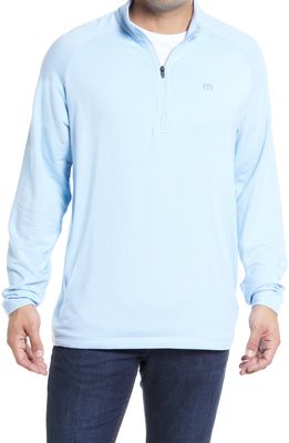 TravisMathew Men's Networking Quarter Zip Fleece Pullover in Powder Blue