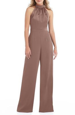 After Six Halter Neck Satin Charmeuse & Crepe Jumpsuit in Sienna