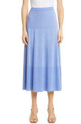 Misook Ombre Stripe Rib Knit Skirt in Ribbon Blue/Iris Flower