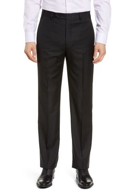 Zanella Todd Relaxed Fit Flat Front Solid Wool Dress Pants in Black