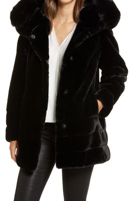 Gallery Hooded Faux Fur Coat in Black